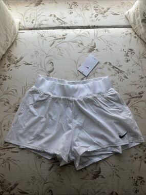 Nike White Women’s Athletic Shorts with Black Swoosh